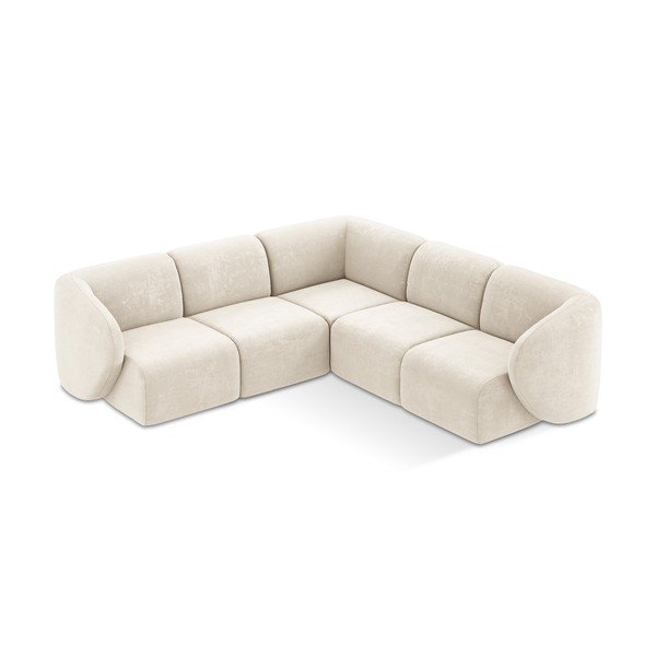 Divano angolare beige con rivestimento in ciniglia Lani – Makamii-image-1