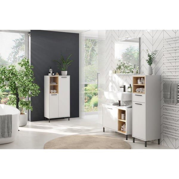 Mobile basso bianco sotto il lavabo in rovere 80x57 cm Loria - Germania-image-4
