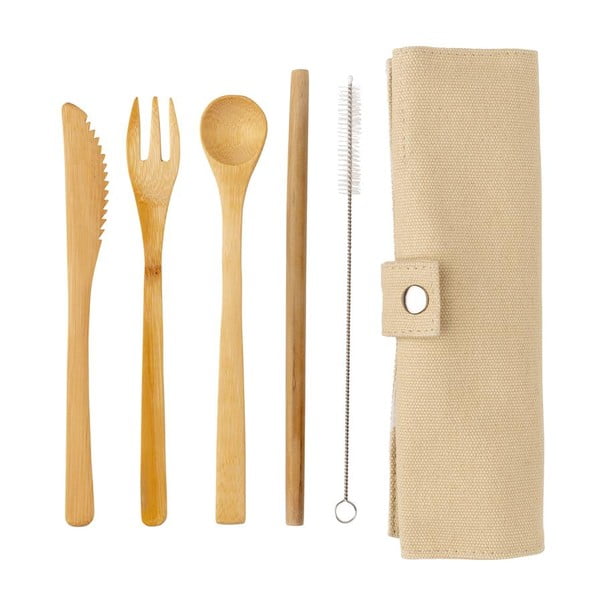 Set da viaggio di posate in bambù con cannuccia, spazzola per la pulizia e confezione - XD Collection-image-4