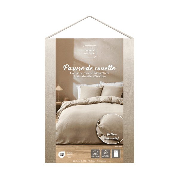 Set copripiumino e federa di colore naturale in cotone per letto matrimoniale 3 pezzi 240x220 cm Clara – douceur d'intérieur-image-4