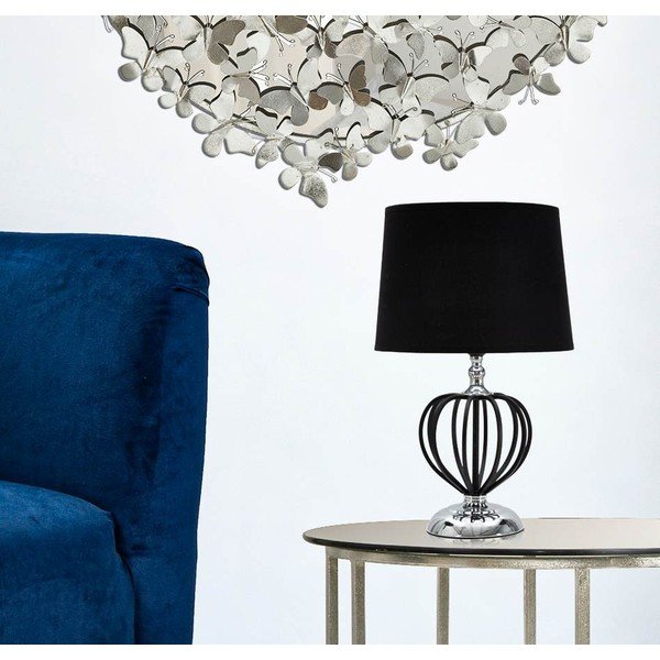 Lampada da tavolo con paralume in tessuto nero e argento (altezza 44,5 cm) Darky - Mauro Ferretti-image-1