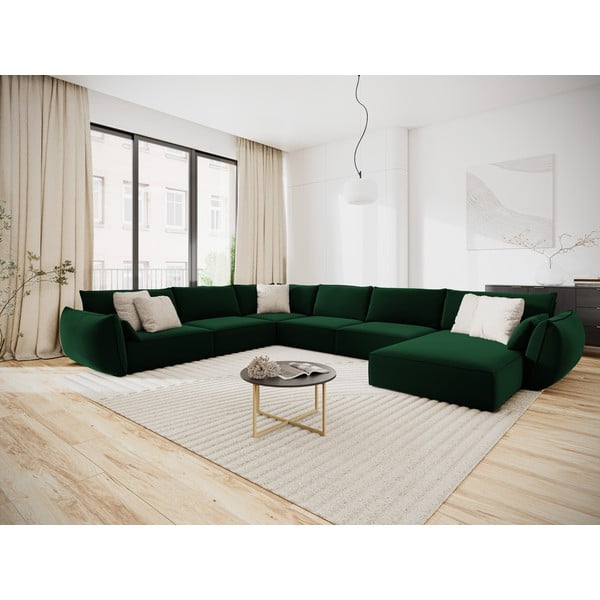 Divano angolare verde scuro (con penisola a sinistra/a U) con rivestimento in velluto Vanda – Mazzini Sofas-image-1