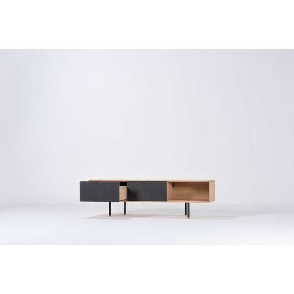 Mobile TV nero-color legno naturale in legno di quercia 160x48 cm Fina - Gazzda-image-1