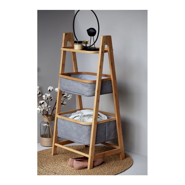 Scaffale grigio/colore natuarale in bambù con 2 cestini portaoggetti da bagno 44x91 cm Bahari – Wenko-image-2