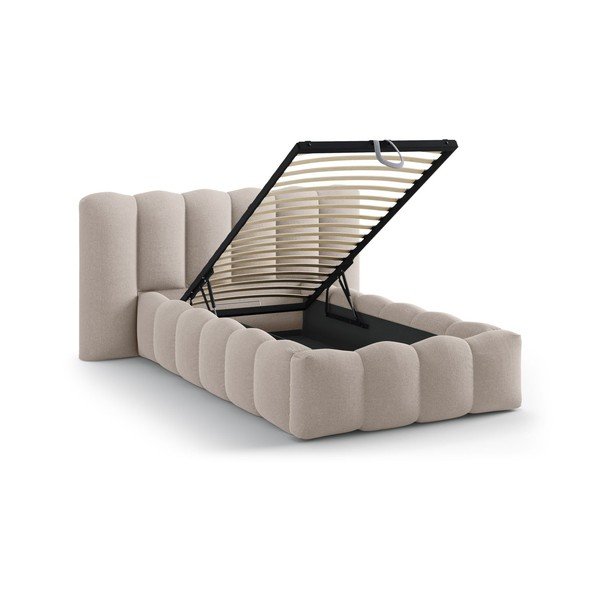 Letto singolo imbottito marrone chiaro con contenitore con rete inclusa 90x200 cm Lupine – Micadoni -image-1