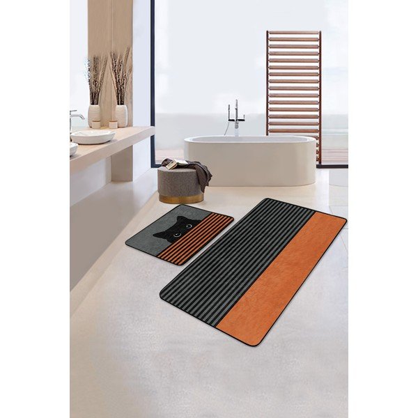 Tappetini da bagno nero-arancio in set di 2 pezzi 60x100 cm - Mila Home-image-1