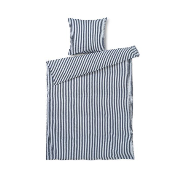 Biancheria da letto singola in crêpe esteso bianco e blu scuro 140x220 cm Bæk&Bølge - JUNA