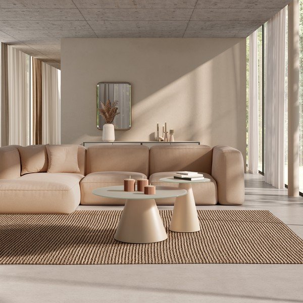 Set di tavolini da salotto rotondi color crema con piano in vetro 2 pz ø 80 cm Vida – MOME-image-1