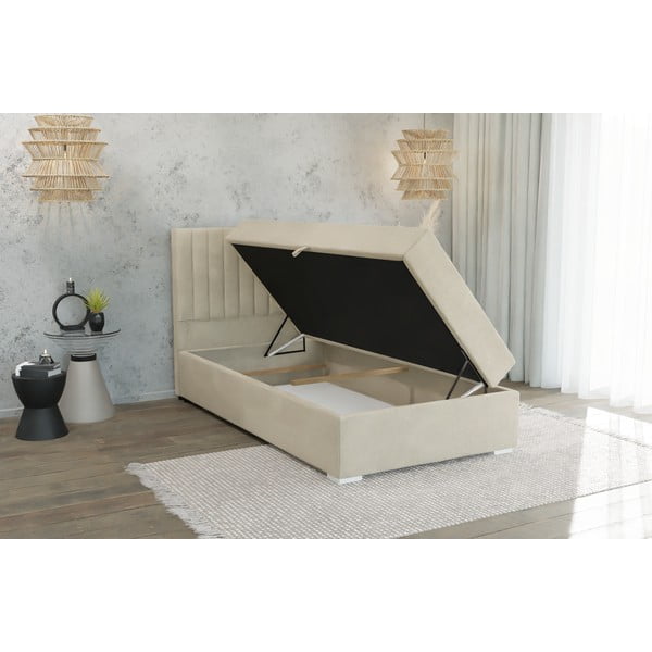 Letto singolo imbottito con contenitore beige con materasso e topper inclusi 90x200 cm Bunny – Ropez-image-3