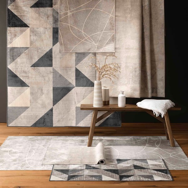 Tappeto grigio/beige in misto cotone 68x110 cm Graphic – douceur d'intérieur-image-1