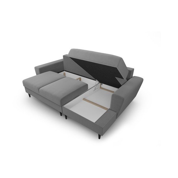 Divano angolare grigio chiaro allungabile e con contenitore (con penisola a destra/con chaise lounge) con rivestimento in velluto Kyoto – Cosmopolitan Design-image-3