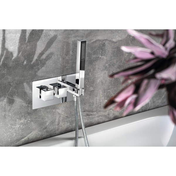 Rubinetto per doccia in argento lucido da incasso (con due uscite) Latus – Sapho-image-2