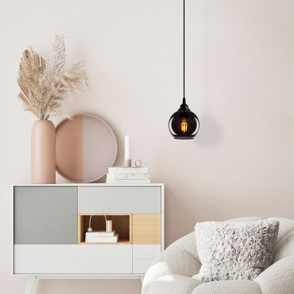 Lampadario nero con paralume in vetro ø 15 cm Smoked – Opviq lights-image-1