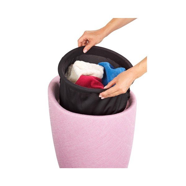 Růžový koš na prádlo a taburetka v jednom Wenko Linen Look, 20 l-image-2