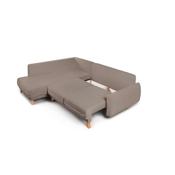 Divano angolare grigio tortora allungabile/con contenitore (con penisola a destra/a L) con rivestimento in velluto a coste Tori – Bonami Selection-image-4