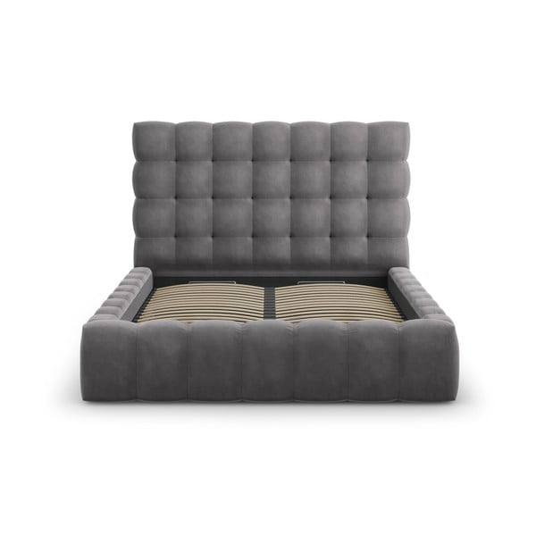 Letto matrimoniale imbottito grigio con contenitore con griglia 140x200 cm Bali - Cosmopolitan Design-image-2