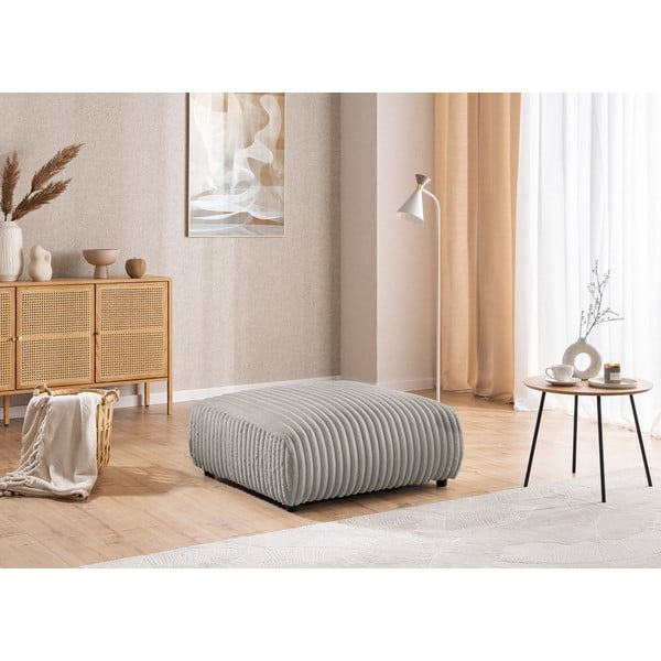 Poggiapiedi grigio chiaro con rivestimento in velluto a coste Justin – Ropez-image-1