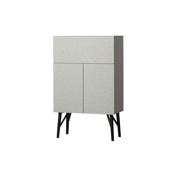 Cantinetta grigio chiaro in mango massiccio 90x146x46 cm Carved – WOOOD-image-1