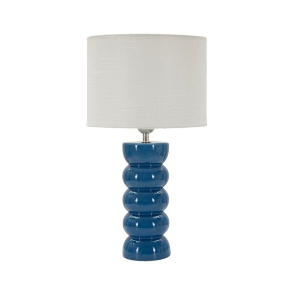 Lampada da tavolo bianca/blu in ceramica con paralume in tessuto (altezza totale 46 cm) Torr – Mauro Ferretti