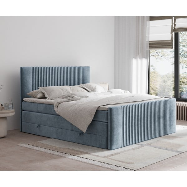 Letto boxspring blu con contenitore 140x200 cm Bergamo – Maison de Rêve-image-1