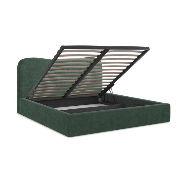 Letto matrimoniale imbottito verde con contenitore con rete inclusa 140x200 cm Kahai – Makamii-image-3