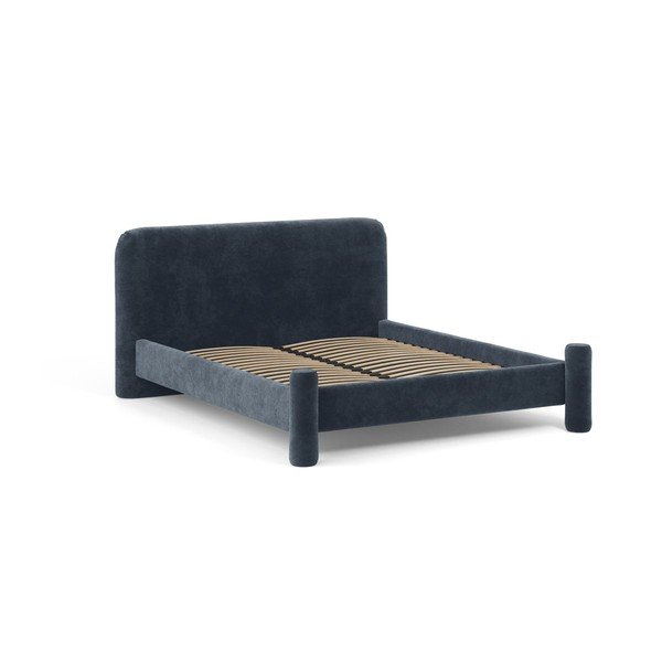 Letto matrimoniale imbottito blu scuro con rete inclusa 140x200 cm Vera – Micadoni -image-1