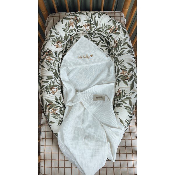 Asciugamano in mussola bianca con cappuccio 85x85 cm Muslin - Malomi Kids-image-1