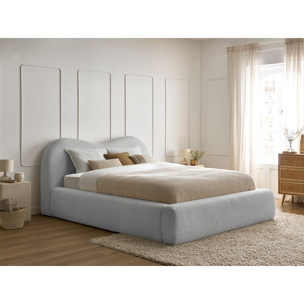 Letto matrimoniale in grigio chiaro imbottito con spazio contenitivo con rete inclusa 160x200 cm Orlane – Bobochic Paris-image-1