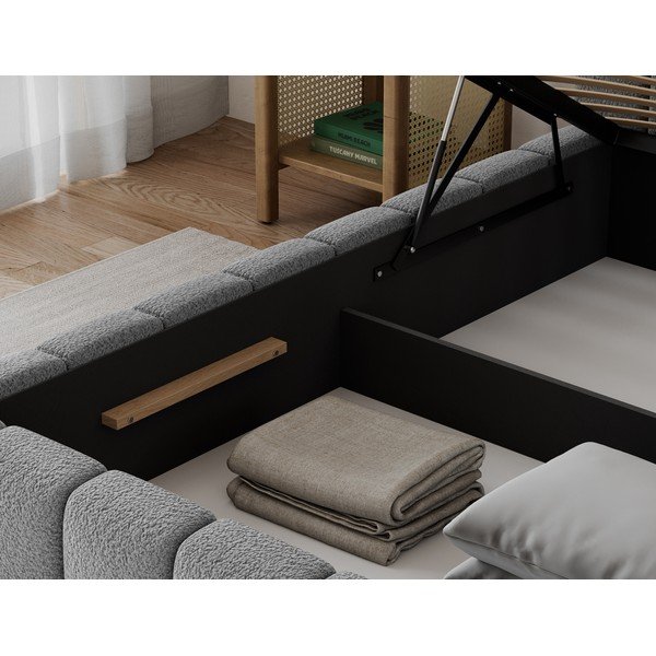Letto matrimoniale imbottito grigio con contenitore con rete inclusa 160x200 cm Lamica – ELTAP-image-3