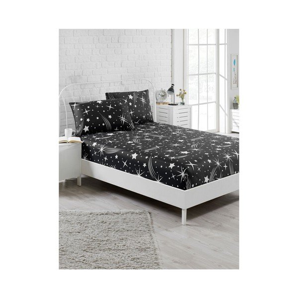 Set di lenzuola e federa elastica nera per letto singolo Starry Night, 100 x 200 cm - Mijolnir