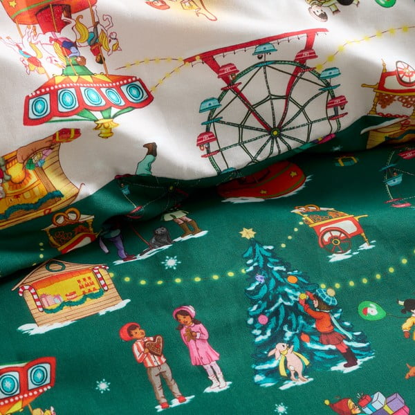 Set copripiumino e federa da bambini verde in cotone per letto matrimoniale 200x200 cm Christmas Fairground – Belle & Boo-image-4