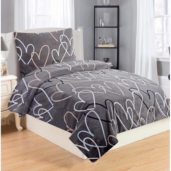 Biancheria da letto singola in microfelpa grigia, 140 x 200 cm Love - My House