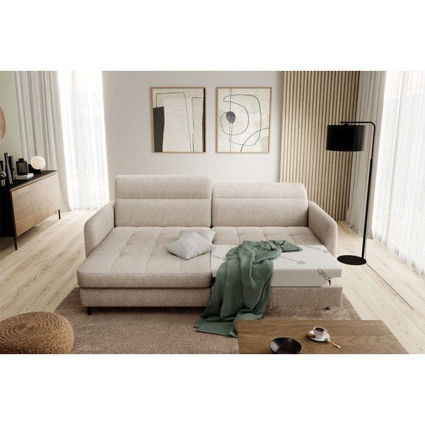 Divano angolare beige allungabile/con contenitore (con penisola a sinistra/con chaise lounge) e rivestimento in ciniglia Gomsi – ELTAP-image-1