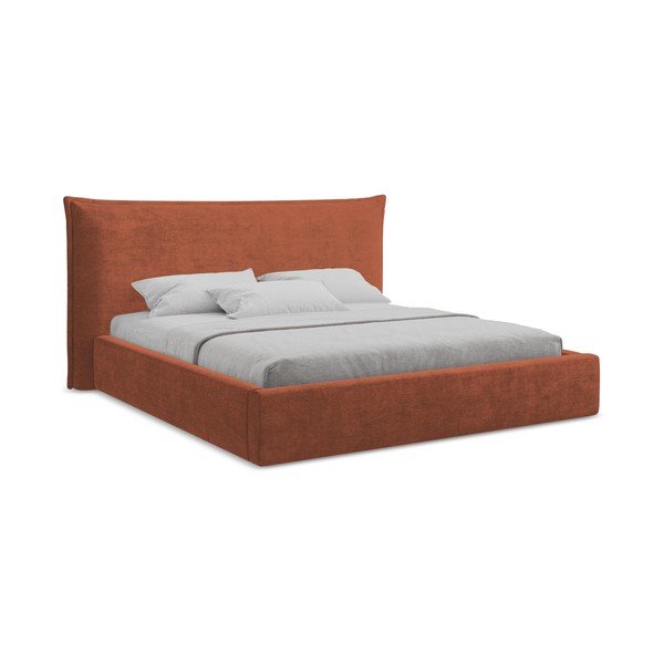 Letto matrimoniale imbottito color terracotta con contenitore con rete inclusa 140x200 cm Esala – Makamii