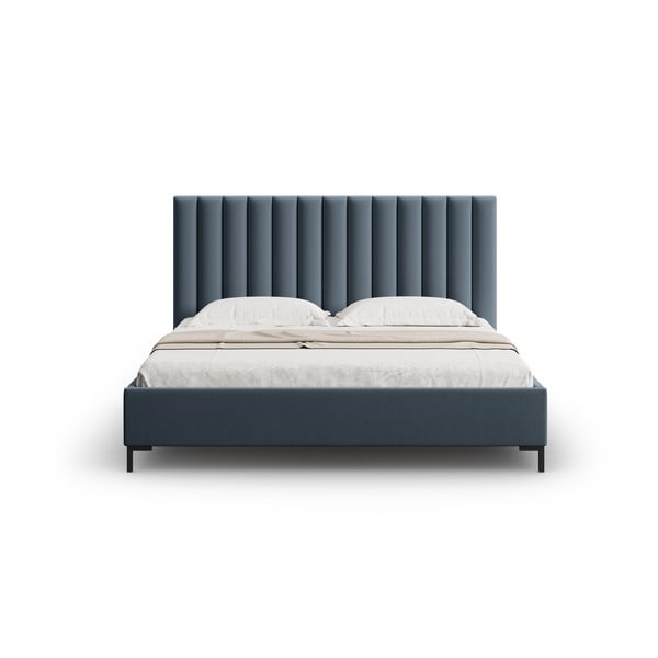 Letto matrimoniale imbottito blu scuro con contenitore a griglia 180x200 cm Casey - Mazzini Beds-image-4