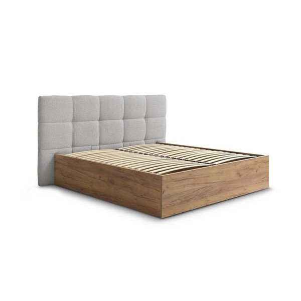 Letto matrimoniale imbottito/in truciolato grigio imbottito con contenitore con rete inclusa 180x200 cm Kumo – Bobochic Paris