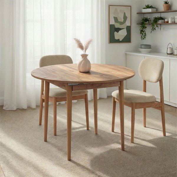 Tavolo da pranzo rotondo con effetto pino allungabile con estensione ø 100 cm Viona – Kalune Design-image-3