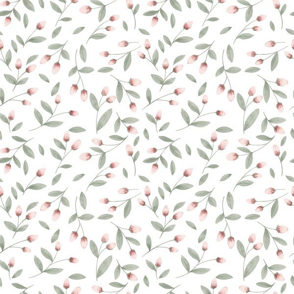 Carta da parati per bambini in tessuto grezzo 10 m x 50 cm Flower Buds - Lilipinso