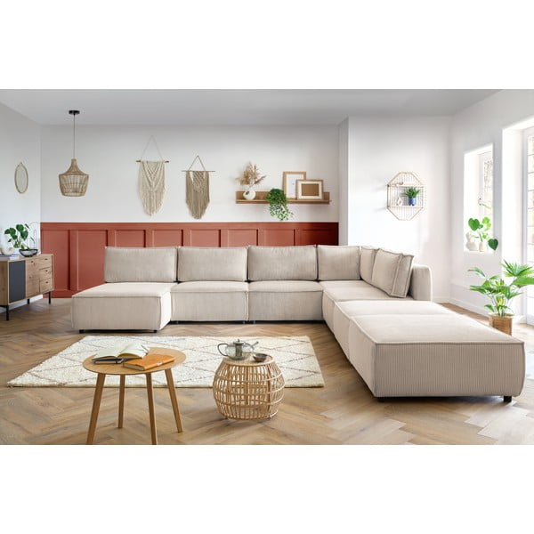 Divano a U angolare in velluto a coste variabile crema Nihad modular - Bobochic Paris-image-1