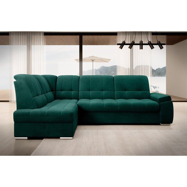 Divano angolare verde allungabile/con contenitore (con penisola a sinistra/a L) e rivestimento in velluto Sado – ELTAP-image-3