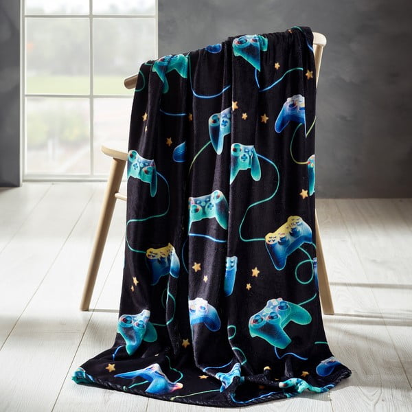 Coperta per bambini nera e blu in micropile 130x170 cm Gamer – Catherine Lansfield-image-1
