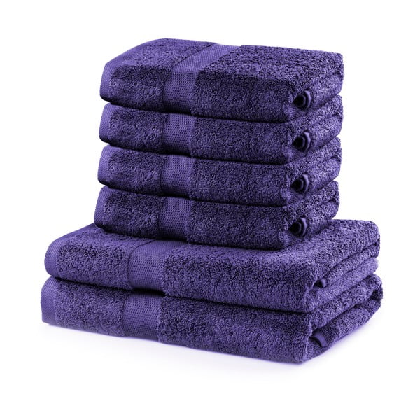 Set di 2 asciugamani in cotone viola e 4 asciugamani Marina - DecoKing