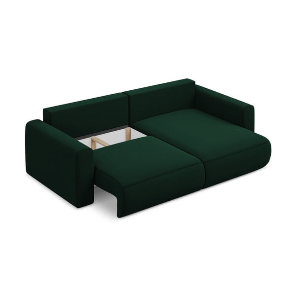 Divano angolare verde allungabile/con contenitore (con penisola a destra/con chaise lounge) con rivestimento in velluto Kapua – Makamii-image-3