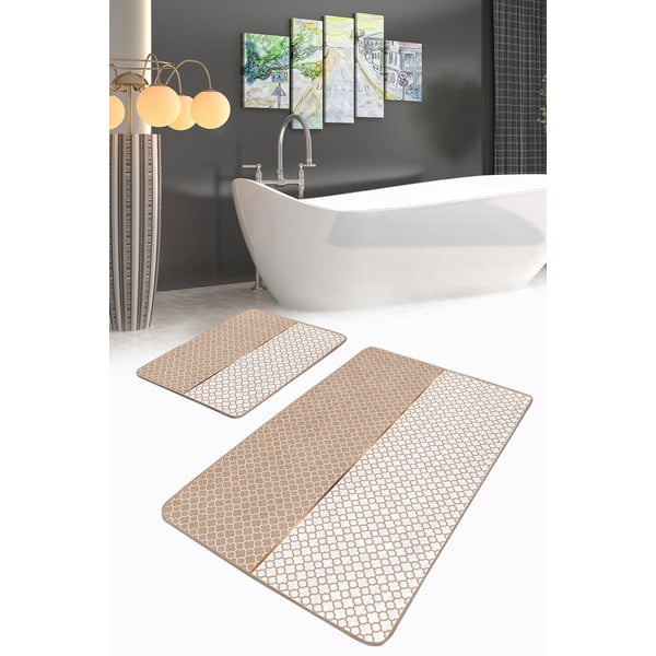 Tappeti da bagno beige in set da 2 100x60 cm - Minimalist Home World-image-1