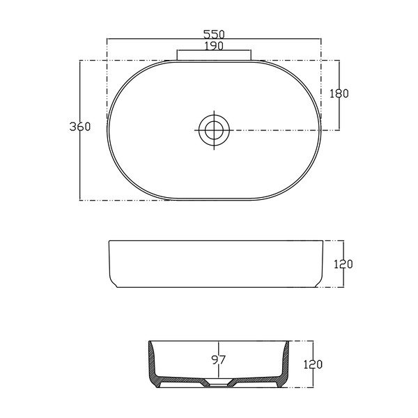 Lavabo in ceramica bianca , 55 x 36 cm Infinity Oval - Sapho-image-3