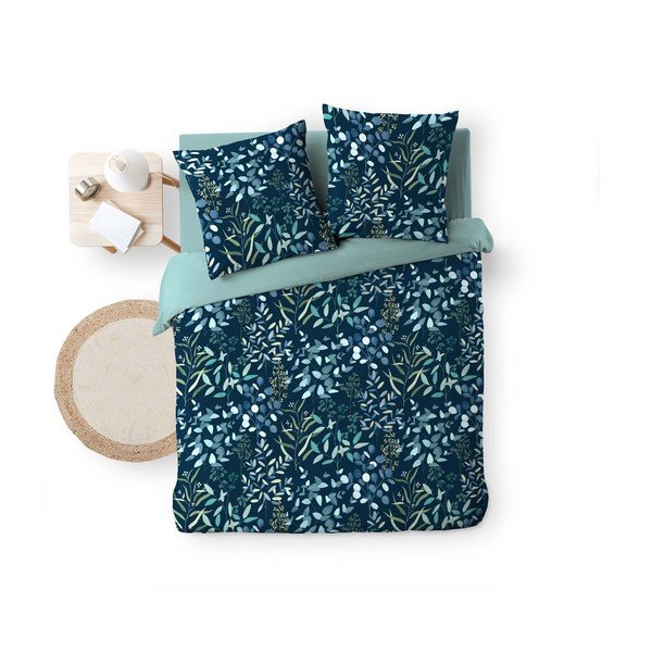 Set copripiumino e federa blu in cotone per letto matrimoniale 3 pezzi 200x200 cm Stacy – douceur d'intérieur