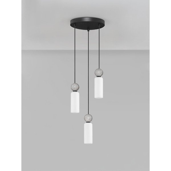 Lampadario nero opaco in pietra con paralume in vetro ø 25 cm Filomena – Nova Luce-image-3