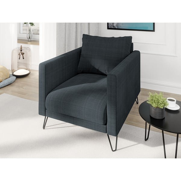 Poltrona grigio scuro con rivestimento in ciniglia Freya – Ropez-image-3