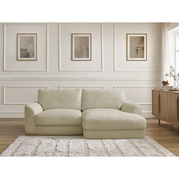 Divano angolare beige (con penisola a destra/con chaise lounge) con rivestimento in bouclé Leonore – Bobochic Paris-image-1