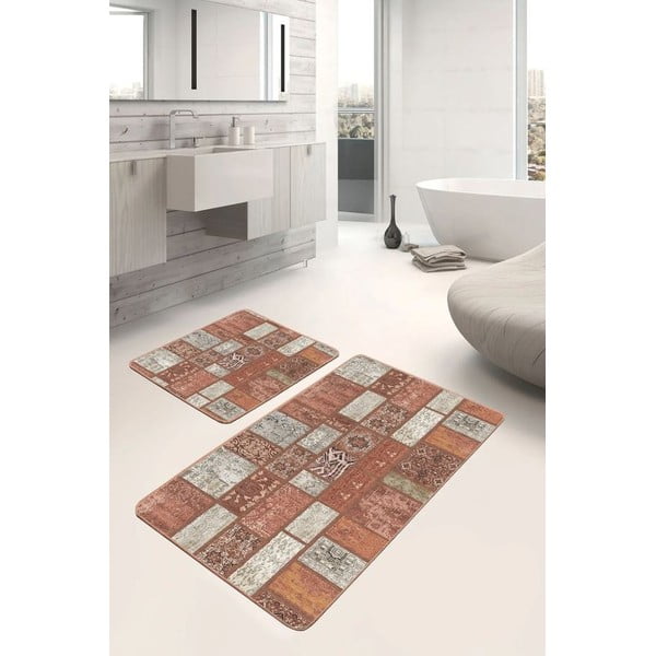 Set di tappetini per il bagno marroni in velluto 2 pz 60x100 cm – Mila Home-image-3